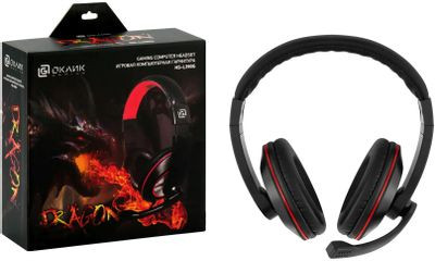 Гарнитура игровая Oklick HS-L390G DRAGON,  для компьютера, мониторные,  проводные, черный  / красный [1100413]