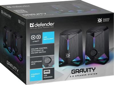 Колонки Defender Gravity,  2.0,  черный [65048]