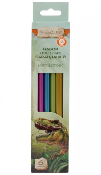 Карандаши цветные ПандаРог Мир Динозавров, 6 цветов, деревянные, трехгранные