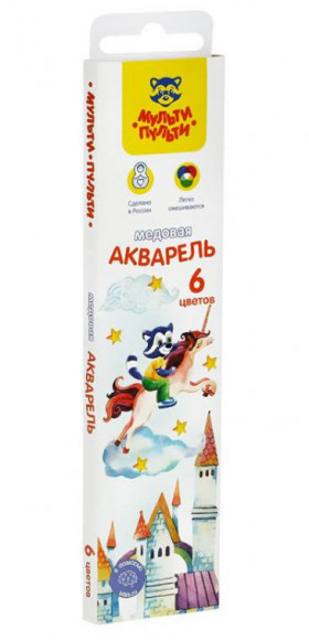 Акварель Мульти-Пульти Енот в сказке, медовая, 6 цветов, без кисти, картон, европодвес