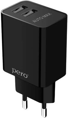 Сетевое зарядное устройство PERO ТС02,  2xUSB,  10.5Вт,  2.1A,  черный [тс02bl2a]