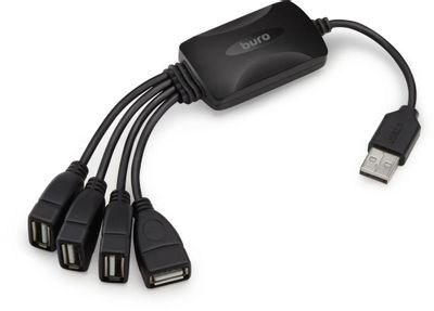 Хаб (разветвитель) Buro BU-HUB4-0.3-U2.0-Splitter, черный