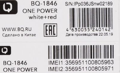 Сотовый телефон BQ One Power 1846,  белый/красный