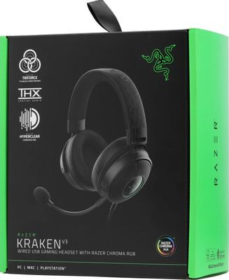 Гарнитура игровая Razer Kraken V3,  для компьютера и игровых консолей, мониторные,  проводные, черный [rz04-03770200-r3m1]