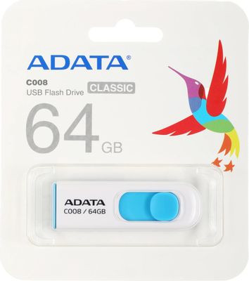 Флешка USB A-Data Classic C008 64ГБ, USB2.0, синий и белый [ac008-64g-rwe]