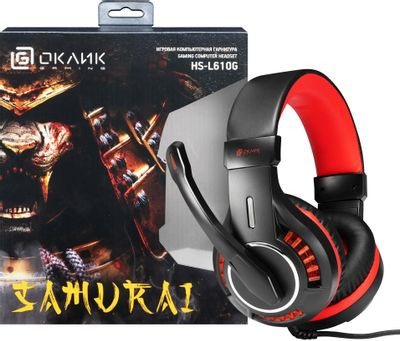Гарнитура игровая Oklick HS-L610G SAMURAI,  для компьютера, мониторные,  проводные, черный  / красный [1460161]