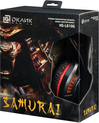 Гарнитура игровая Oklick HS-L610G SAMURAI,  для компьютера, мониторные,  проводные, черный  / красный [1460161]
