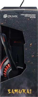 Гарнитура игровая Oklick HS-L610G SAMURAI,  для компьютера, мониторные,  проводные, черный  / красный [1460161]