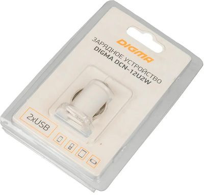 Автомобильное зарядное устройство Digma DCN-12U2W,  1A,  белый