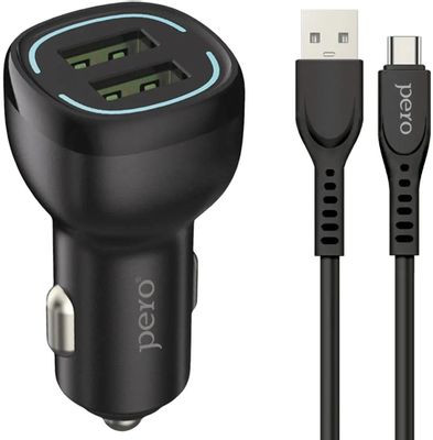Автомобильное зарядное устройство PERO AC04,  2xUSB,  USB type-C,  12Вт,  2.4A,  черный [aс04tcb]