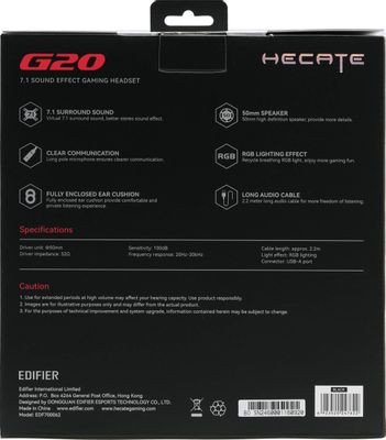 Гарнитура игровая Edifier G20,  для компьютера, мониторные,  проводные, черный