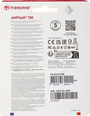 Флешка USB Transcend Jetflash 780 16ГБ, USB3.1, черный и серебристый [ts16gjf780]