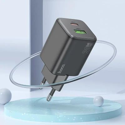 Сетевое зарядное устройство Hoco N41 Almighty Black, USB + USB type-C, 20Вт, 3A, черный Сетевое зарядное устройство Hoco N41 Almighty Black, USB + USB type-C, 20Вт, 3A, черный