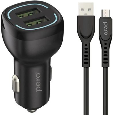 Автомобильное зарядное устройство PERO AC04,  2xUSB,  microUSB,  12Вт,  2.4A,  черный [aс04mcb]