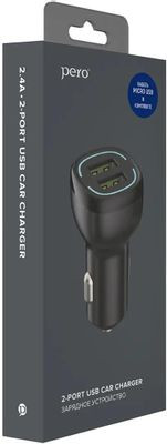 Автомобильное зарядное устройство PERO AC04,  2xUSB,  microUSB,  12Вт,  2.4A,  черный [aс04mcb]