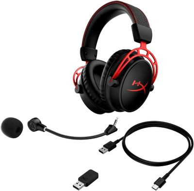 Гарнитура игровая HYPERX Cloud Alpha Wireless (CA002),  для компьютера и игровых консолей, мониторные,  радио, черный  / красный [4p5d4aa]