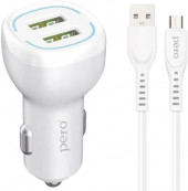 Автомобильное зарядное устройство PERO AC04,  2xUSB,  microUSB,  12Вт,  2.4A,  белый [aс04mcw]