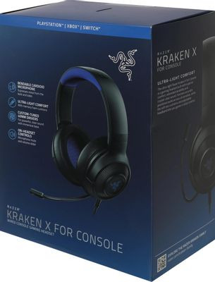 Гарнитура игровая Razer Kraken X,  для компьютера и игровых консолей, мониторные,  проводные, черный  / синий [rz04-02890200-r3m1]