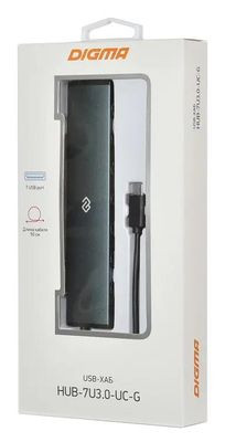 Хаб (разветвитель) Digma HUB-7U3.0-UC-G, серый