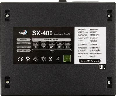 Блок питания Aerocool SX-400,  400Вт,  80мм,  черный, retail