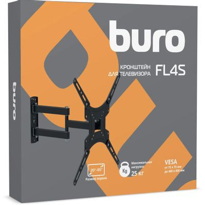 Кронштейн для телевизора Buro FL4S, 20-65", настенный, поворотно-выдвижной и наклонный,  черный  [bm25a74ts3]