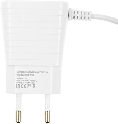 Сетевое зарядное устройство BORASCO 38687,  8 pin lightning, 2xUSB,  8-pin Lightning (Apple),  2.1A,  белый