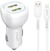 Автомобильное зарядное устройство PERO AC04,  2xUSB,  8-pin Lightning (Apple),  12Вт,  2.4A,  белый [aс04lcw]