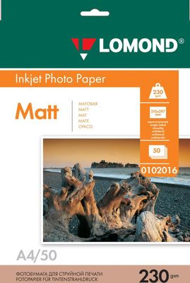 Фотобумага Lomond A4, для струйной печати, 50л, 230г/м2, белый, покрытие матовое [0102016]