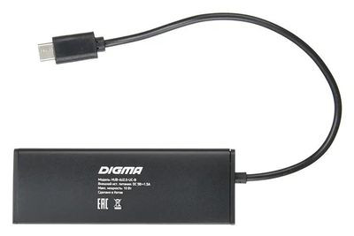 Хаб (разветвитель) Digma HUB-4U2.0-UC-B, черный