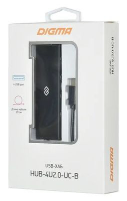 Хаб (разветвитель) Digma HUB-4U2.0-UC-B, черный
