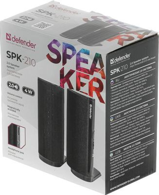 Колонки Defender SPK-210,  2.0,  черный [65210]