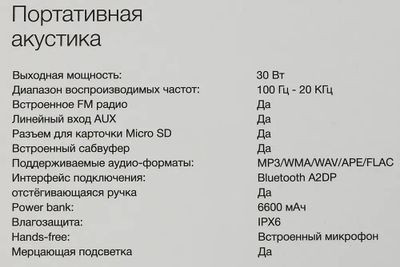 Колонка портативная Hyundai H-PAC380, 30Вт, черный