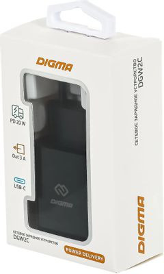 Сетевое зарядное устройство Digma DGW2C,  USB-C,  20Вт,  3A,  черный [dgw2c0f010bk]