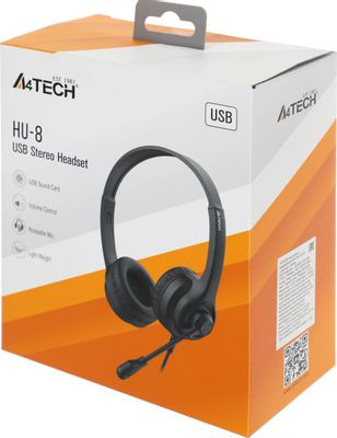 Гарнитура A4TECH HU-8,  для контактных центров, накладные,  проводные, черный