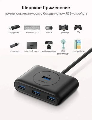 Хаб (разветвитель) UGREEN CR113, черный