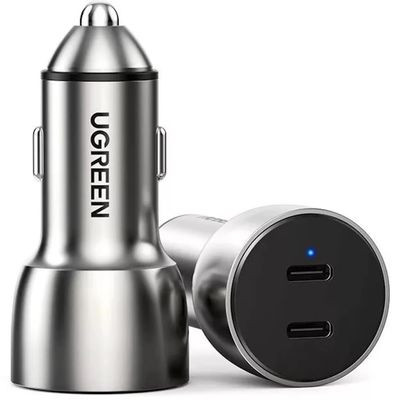 Автомобильное зарядное устройство UGREEN CD213,  2xUSB type-C,  36Вт,  3A,  серый [70594]