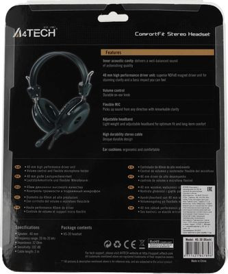Гарнитура A4TECH HS-30,  для компьютера, мониторные,  проводные, черный