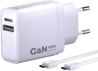 Сетевое зарядное устройство BORASCO USB + USB type-C,  USB type-C,  45Вт,  3A,  белый [52389]