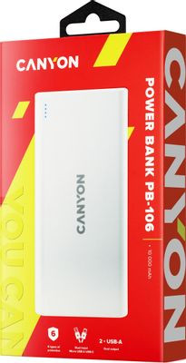 Внешний аккумулятор (Power Bank) Canyon PB-106,  10000мAч,  белый [cne-cpb1006w]