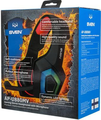 Гарнитура игровая Sven AP-U880MV,  для компьютера, мониторные,  проводные, черный  / красный [sv-016739]