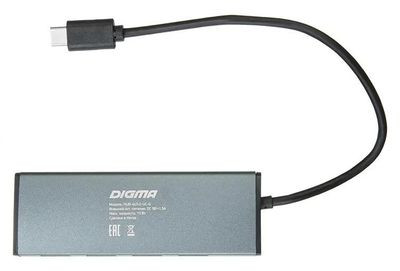 Хаб (разветвитель) Digma HUB-4U3.0-UC-G, серый Хаб (разветвитель) Digma HUB-4U3.0-UC-G, серый