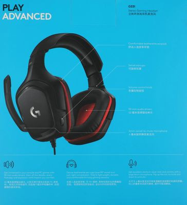 Гарнитура Logitech G331,  для компьютера и игровых консолей, мониторные,  проводные, черный  / красный [981-000758]