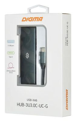 Хаб (разветвитель) Digma HUB-3U3.0С-UC-G, серый Хаб (разветвитель) Digma HUB-3U3.0С-UC-G, серый