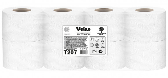 Туалетная бумага Veiro Professional Comfort T207, 2-слойная, 25 метров, белая, 8 рулонов в упаковке