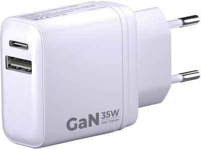Сетевое зарядное устройство BORASCO USB + USB type-C,  35Вт,  3A,  белый [52388]