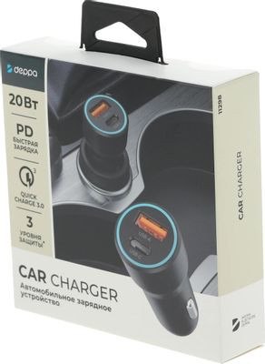 Автомобильное зарядное устройство Deppa 11298,  USB + USB type-C,  3A,  черный