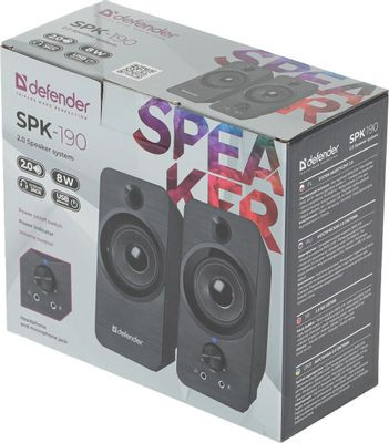 Колонки Defender SPK-190,  2.0,  черный [65190]