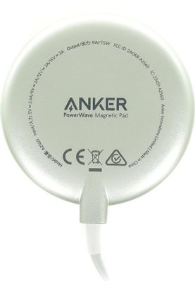 Беспроводное зарядное устройство ANKER PowerWave Magnetic Pad,  USB type-C,  7.5Вт,  2A,  белый [a25601y1]