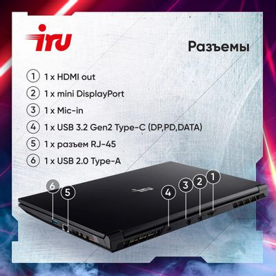 Ноутбук игровой iRU Калибр 15ALC 15.6", IPS, Intel Core i5 12500H 2.5ГГц, 12-ядерный, 16ГБ DDR4, 512ГБ SSD,  NVIDIA GeForce  RTX 3060 для ноутбуков - 6 ГБ, без операционной системы, черный [1930301]