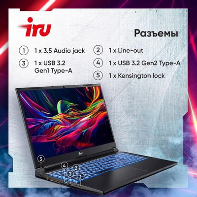 Ноутбук игровой iRU Калибр 15ALC 15.6", IPS, Intel Core i5 12500H 2.5ГГц, 12-ядерный, 16ГБ DDR4, 512ГБ SSD,  NVIDIA GeForce  RTX 3060 для ноутбуков - 6 ГБ, без операционной системы, черный [1930301]